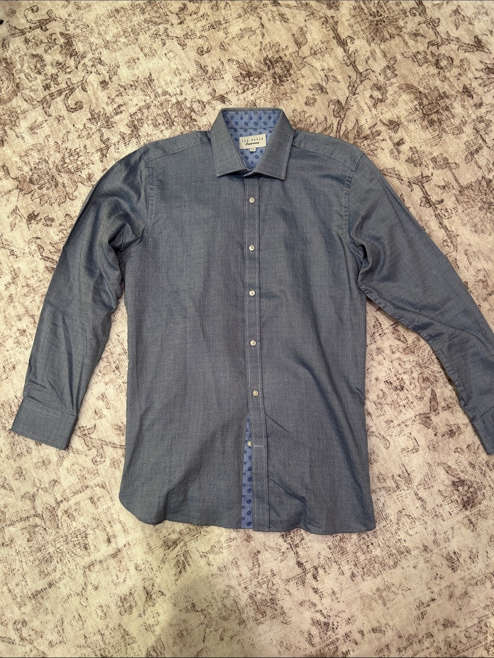 Ted Baker Blue Dress Shirt with Contrast Dot Trim